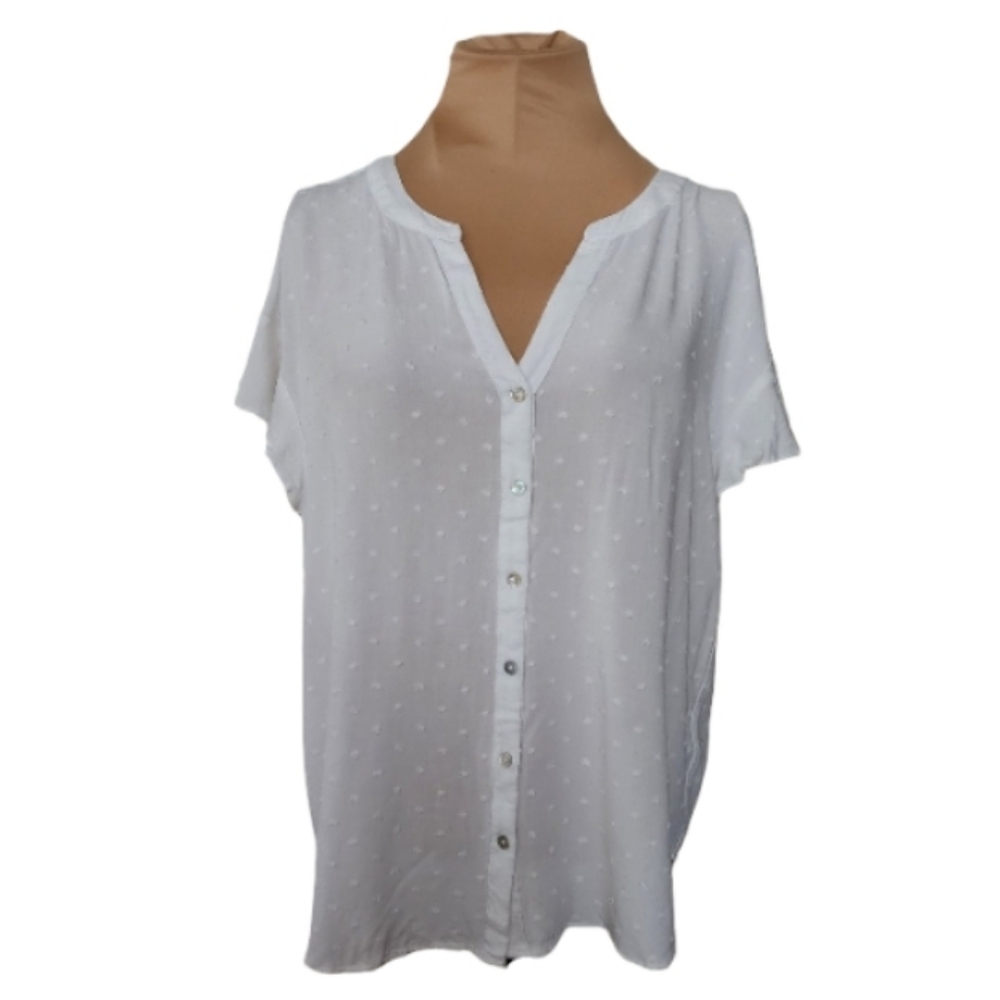 Jane + Delancey White Swiss Dot Button Front Blouse Medium‎